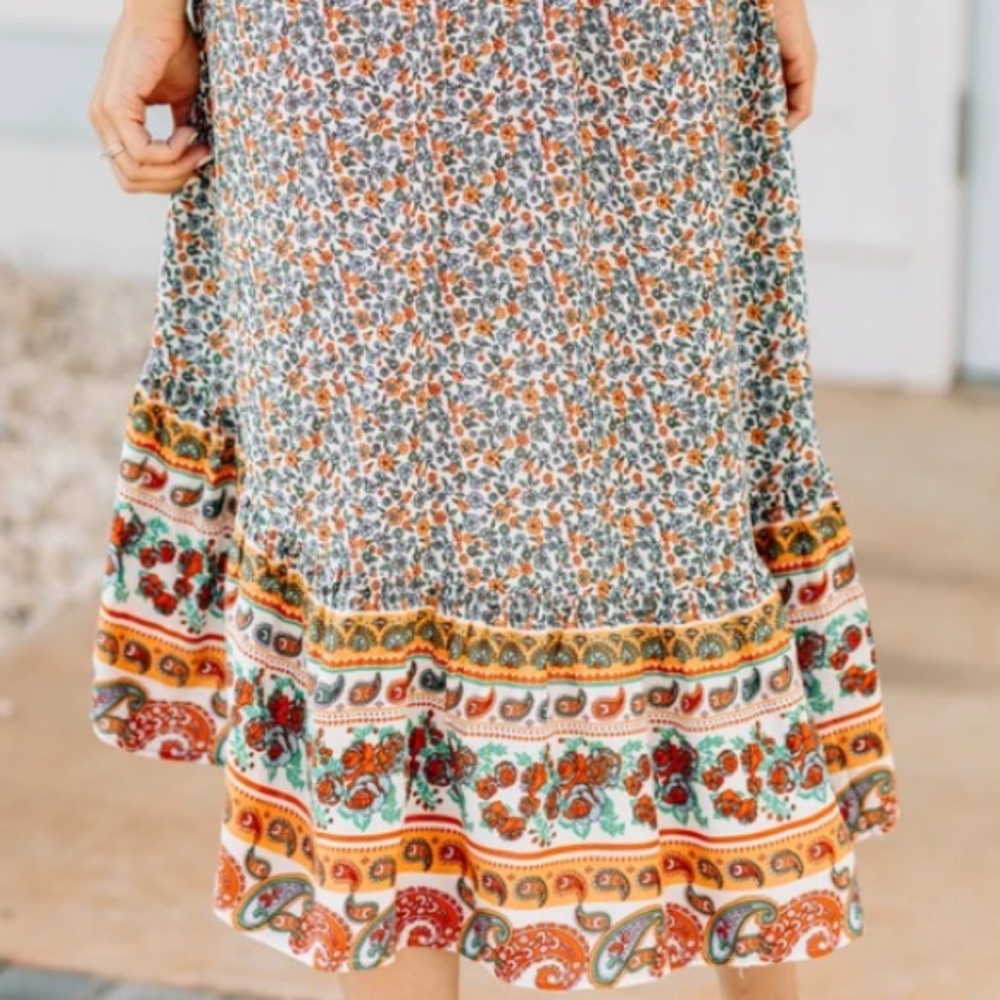 💼S Last One 🏜Sunset Boho Tile Flower Dress New - Picture 5 of 12